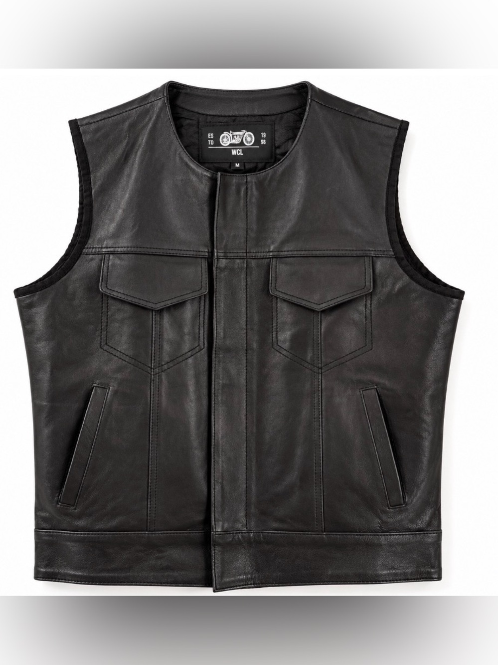 WCL West Coast Leather Motorcycle Vest Men’s Medium M Black Leather Zip Biker